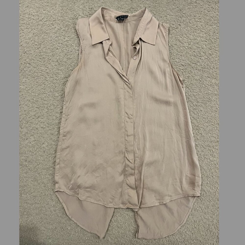 Theory Silk Sleeveless Button-Up Blouse with Collar, Dusty Pink Size Small